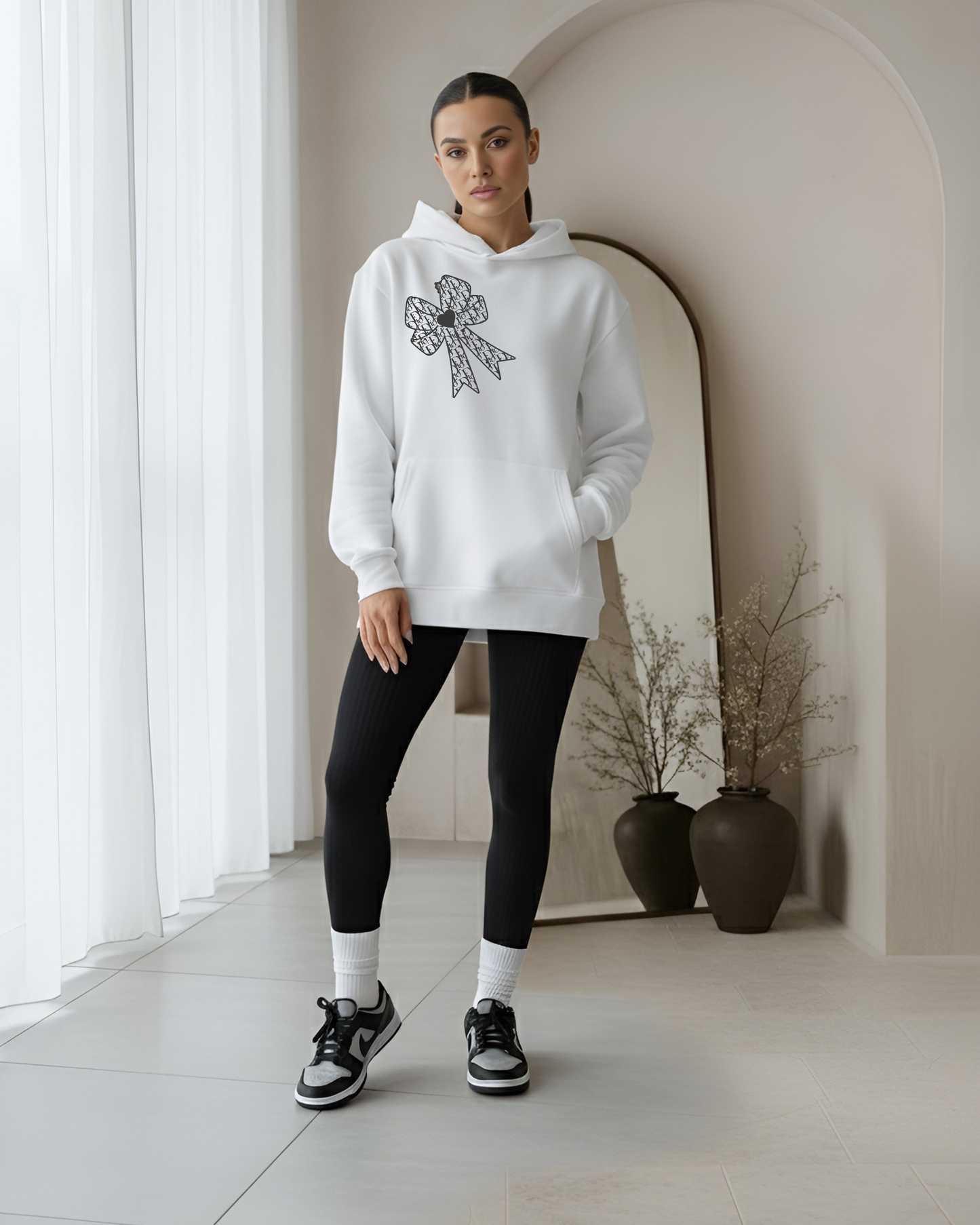 "Grey Dion Bow" - White Hoodie