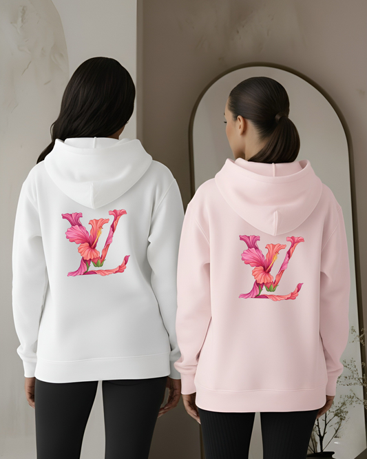 "Louie Flower" on Pink or White Hoodie