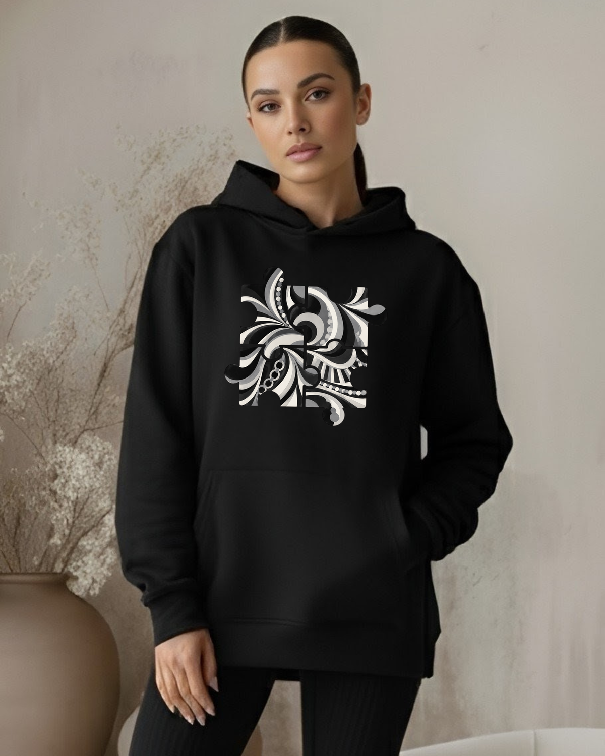 Puzzle Print Oversized Hoodie