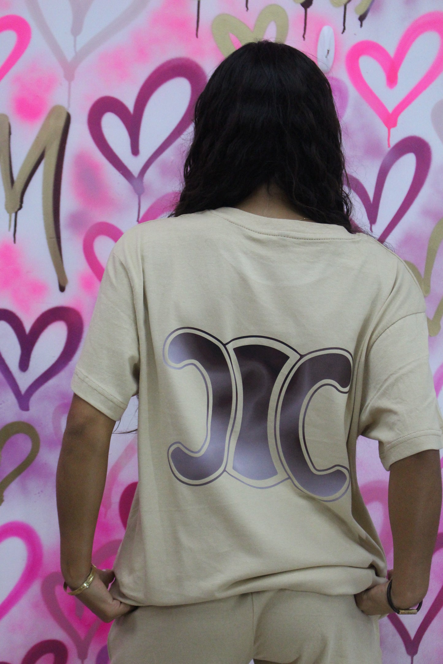 "CiCi" -Brown -  Beige Shorts Set