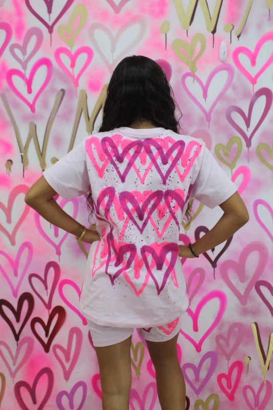 Graffiti "Hearts" - Neon Pink & Purple - Pink Shorts Set