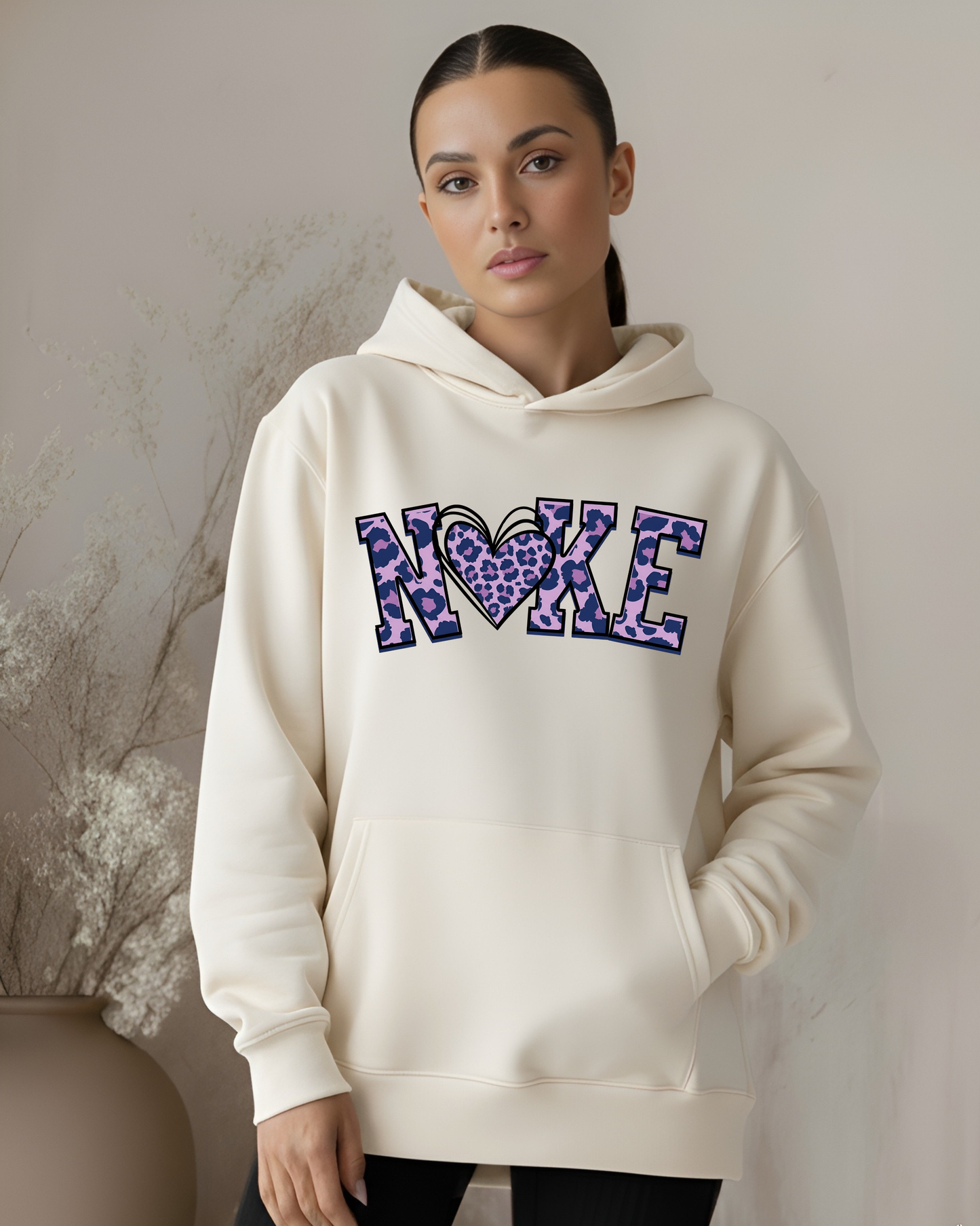 "NKE" Leopard - Lilac on Cream Hoodie