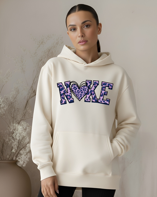 "NKE" Leopard - Lilac on Cream Hoodie