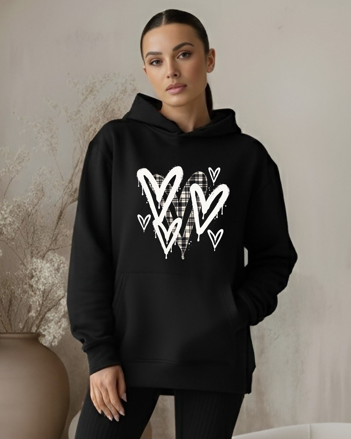 Tartan Graffiti Hearts - Black Hoodie