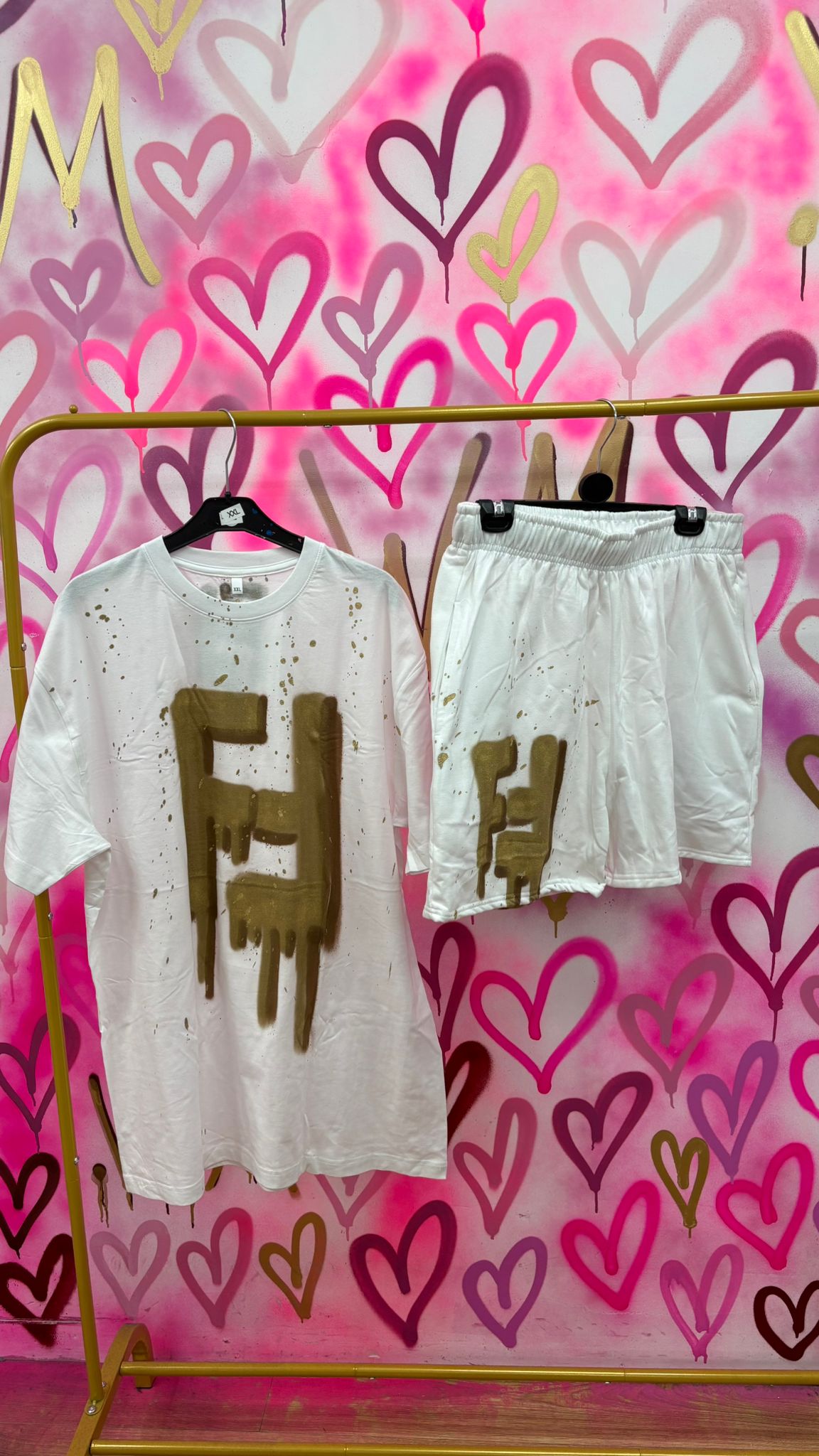 Freddy "Gold" White T-shirt Shorts Set (Plus Size Only)