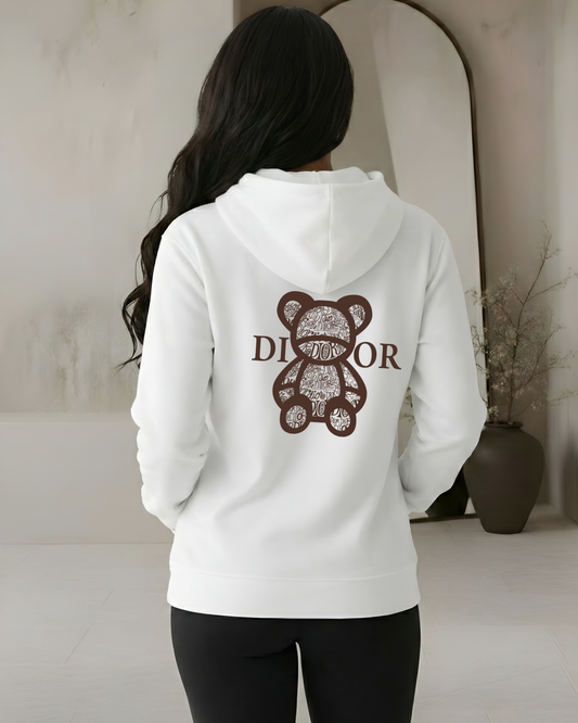 "Dion Teddy" Chocolate Brown on White Hoodie