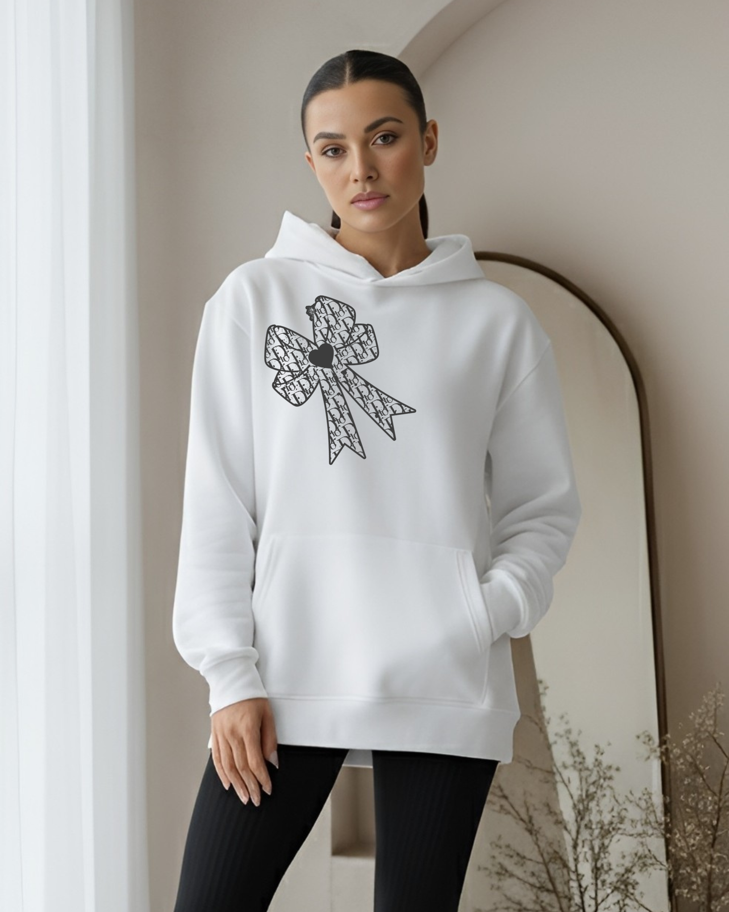 "Grey Dion Bow" - White Hoodie