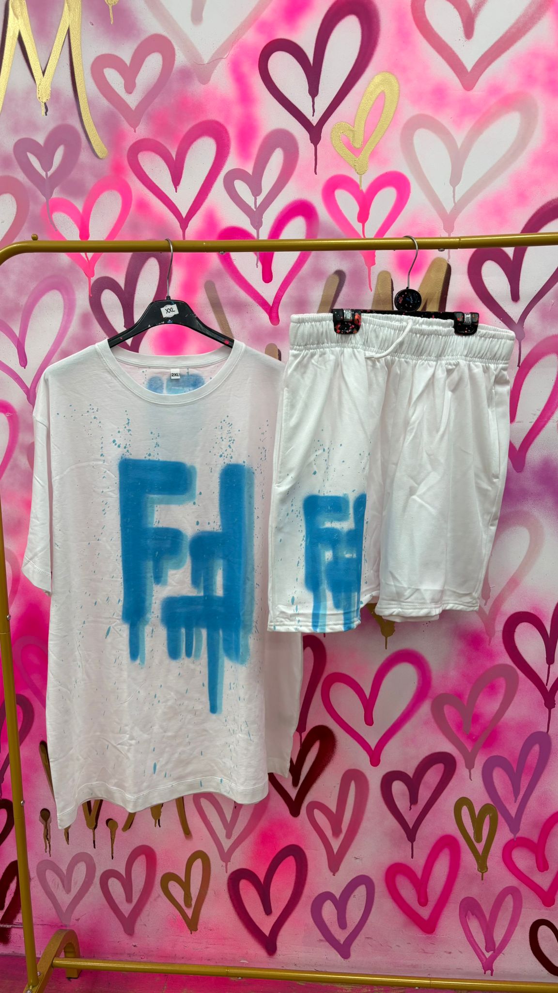 Freddy "Blue" White T-shirt Shorts Set (Plus Size Only)