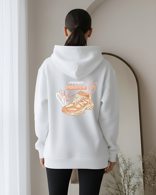 "Life is about Balance" Peach on White Hoodie