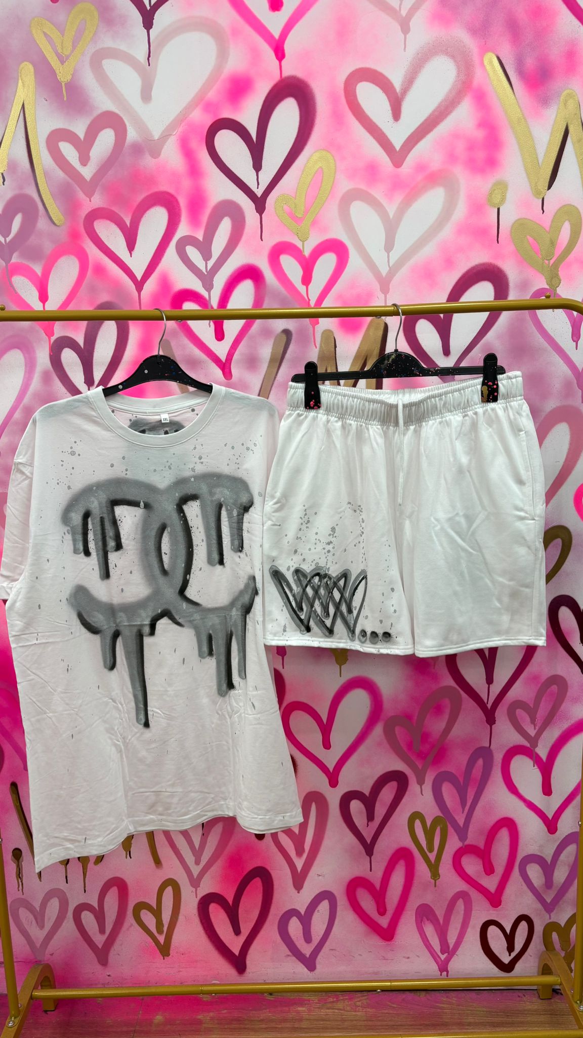 Drip City "Silver" White T-shirt Shorts Set (Plus Size Only)