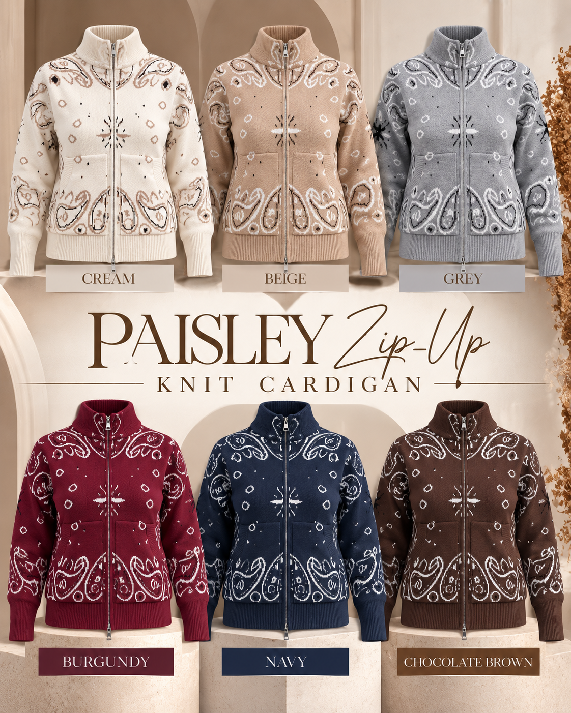 The Paisley Zip-Up Knit Cardigan