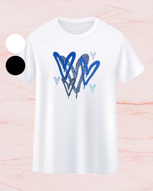 MW Blue Leopard Hearts - Print T-shirt