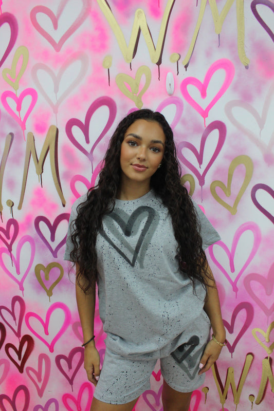 Graffiti "Hearts" - Black & Grey - Grey Shorts Set