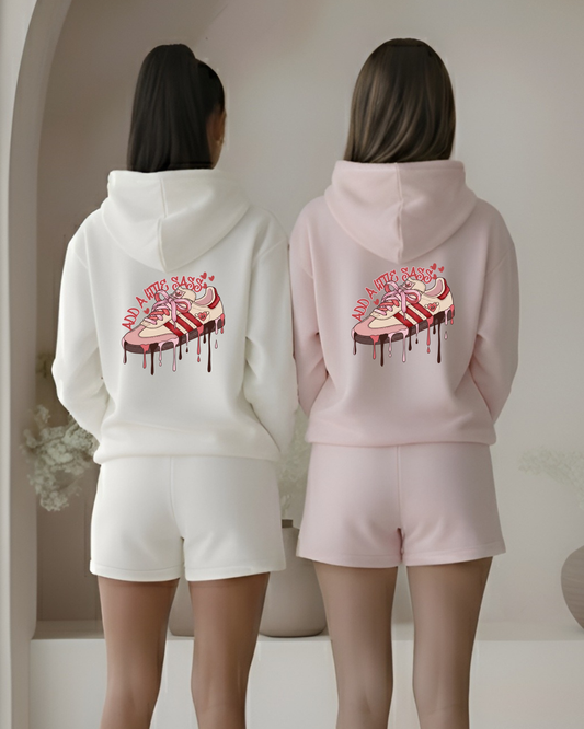 "Add a Little Sass" Pink & Red Hoodie Shorts Set